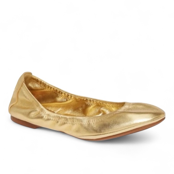 Tory Burch Eddie Ballet Flats Gold Metallic Leather Size 5.5 NIB - Picture 1 of 9